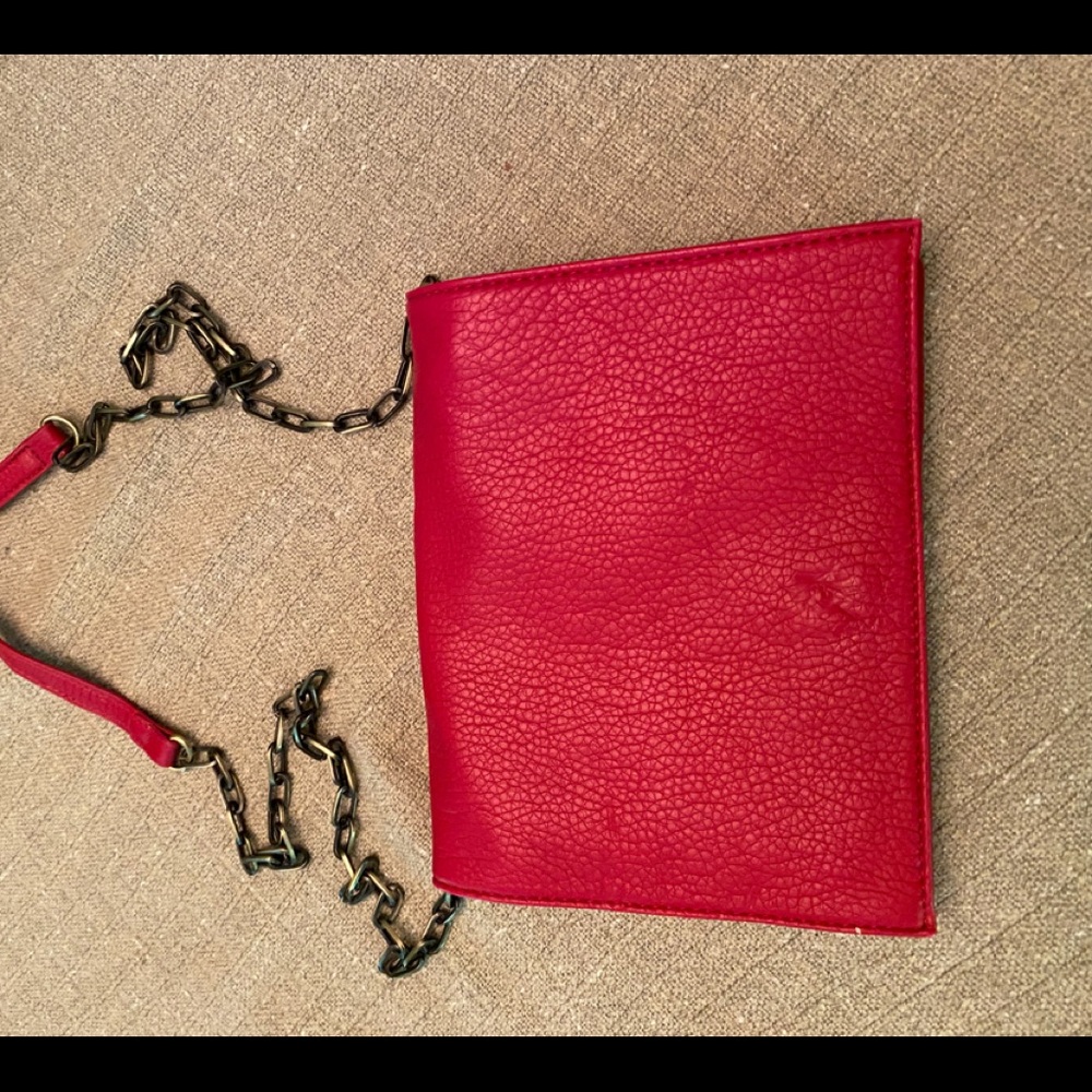 Red leather crossbody bag purse